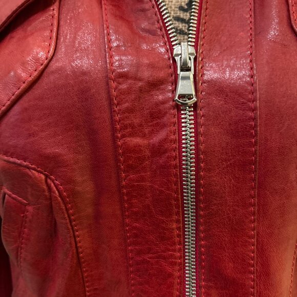 EXTO Made In Italy Red Leather Women' Bomber Jacket SZ Xsmall Vera Pelle Leather - Picture 5 of 9